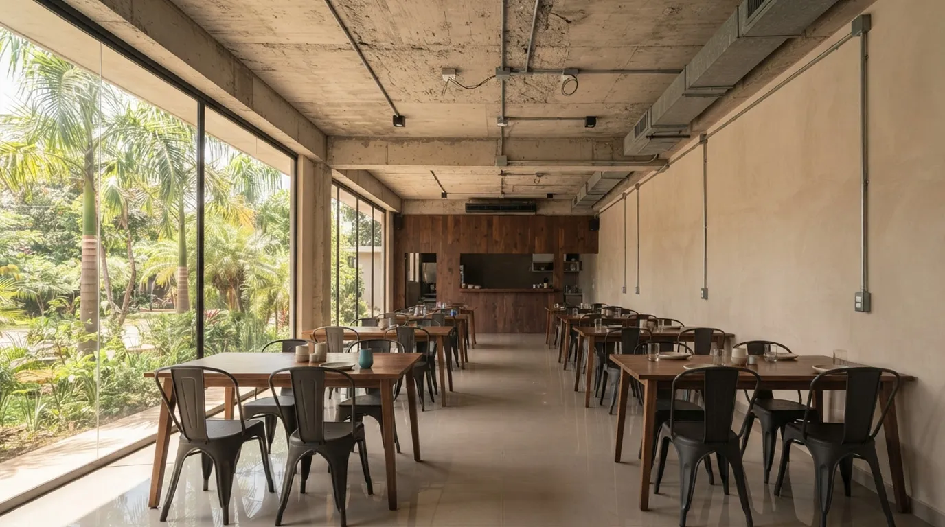 Salón de restaurante sin tratamiento acústico